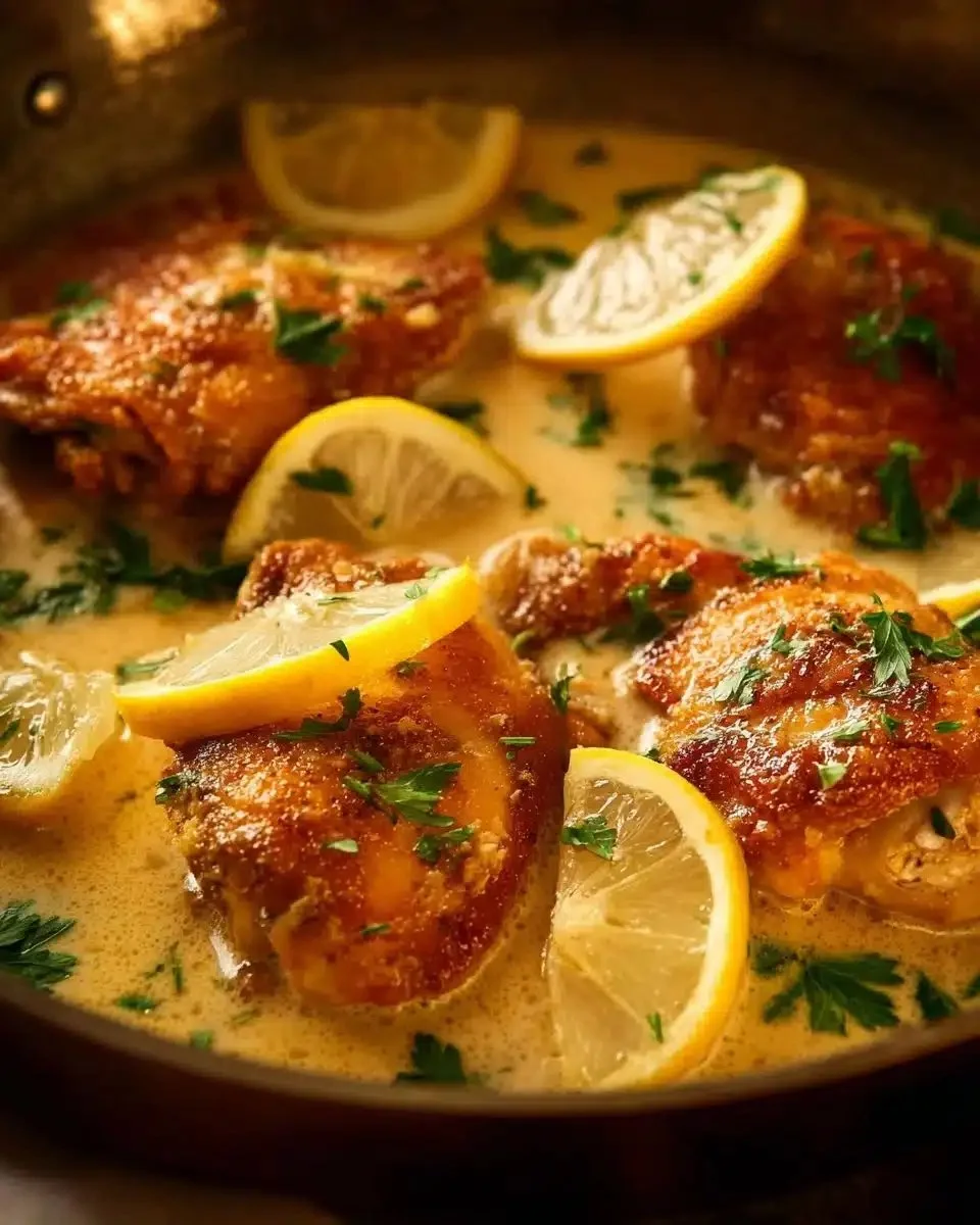 Creamy lemon chicken breast served with herbs and spices