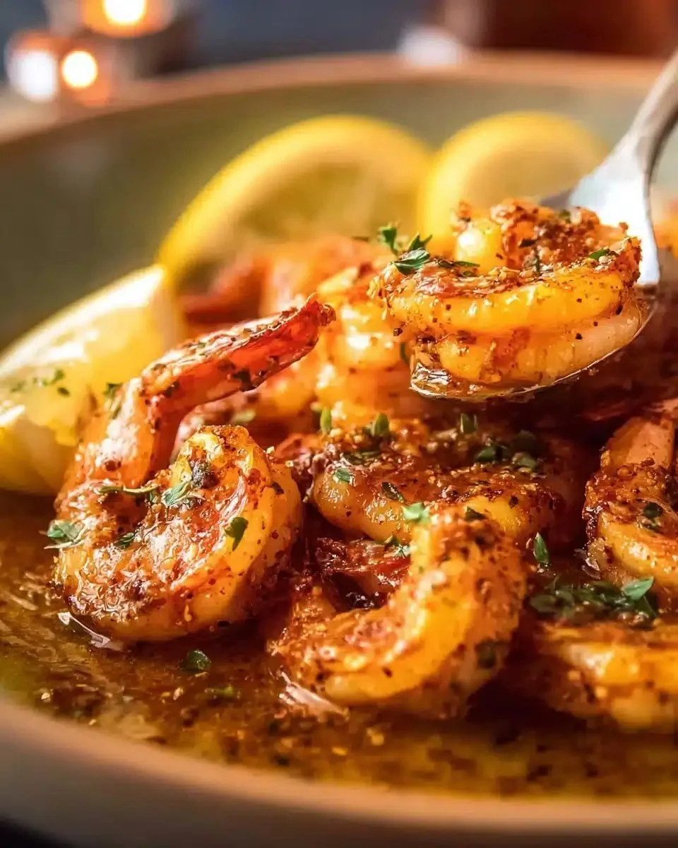 Crispy Grilled Shrimp with Lemon Butter Sauce 1 Crispy grilled shrimp served with lemon butter sauce on a plate