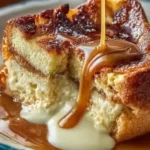 Delicious Eggnog Bread Pudding served with a rich Rum Sauce