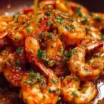 Delicious Garlic Prawns served on a plate with herbs and spices.
