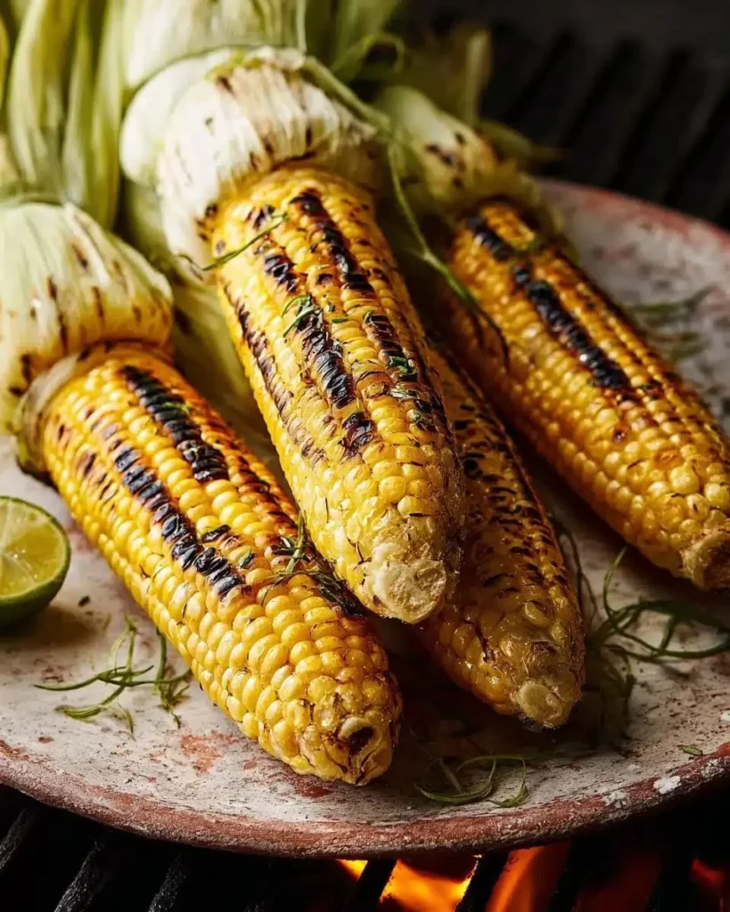 Grilled corn on the cob with charred butter and herbs