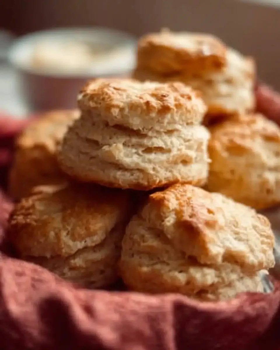 Flaky homemade buttermilk biscuits on a baking sheet