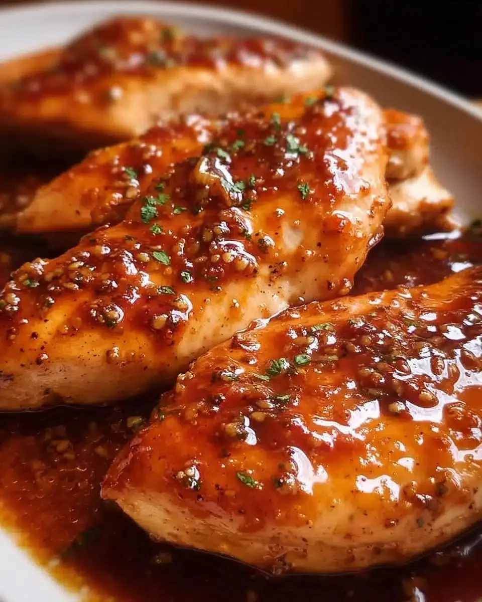 Honey Garlic Chicken Breast 1 Delicious Honey Garlic Chicken Breast garnished and ready to serve
