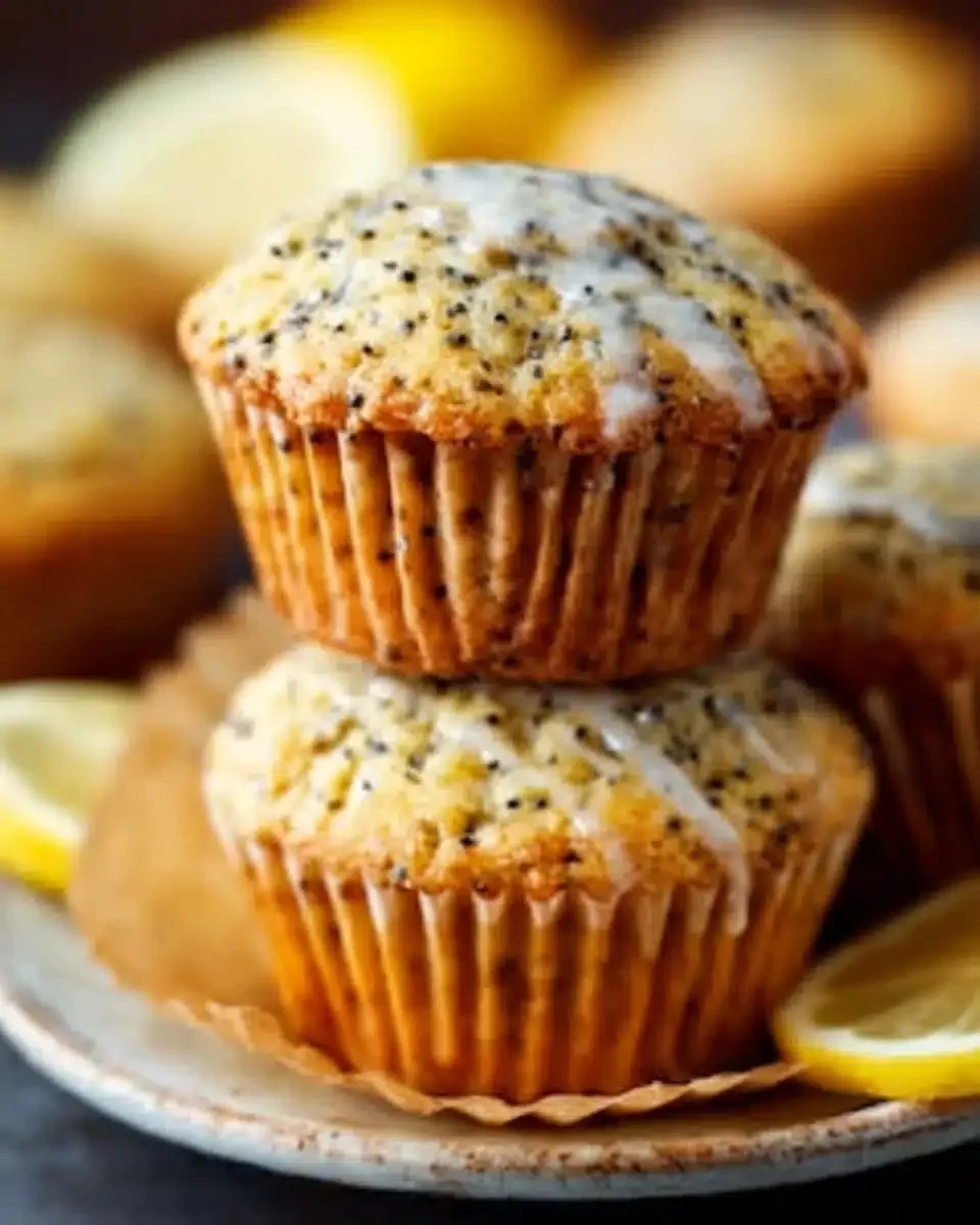 Freshly baked lemon poppy seed muffins topped with lemon zest