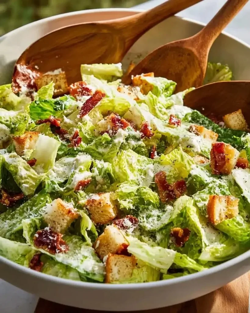 Homemade Caesar salad with fresh ingredients and dressing on a plate