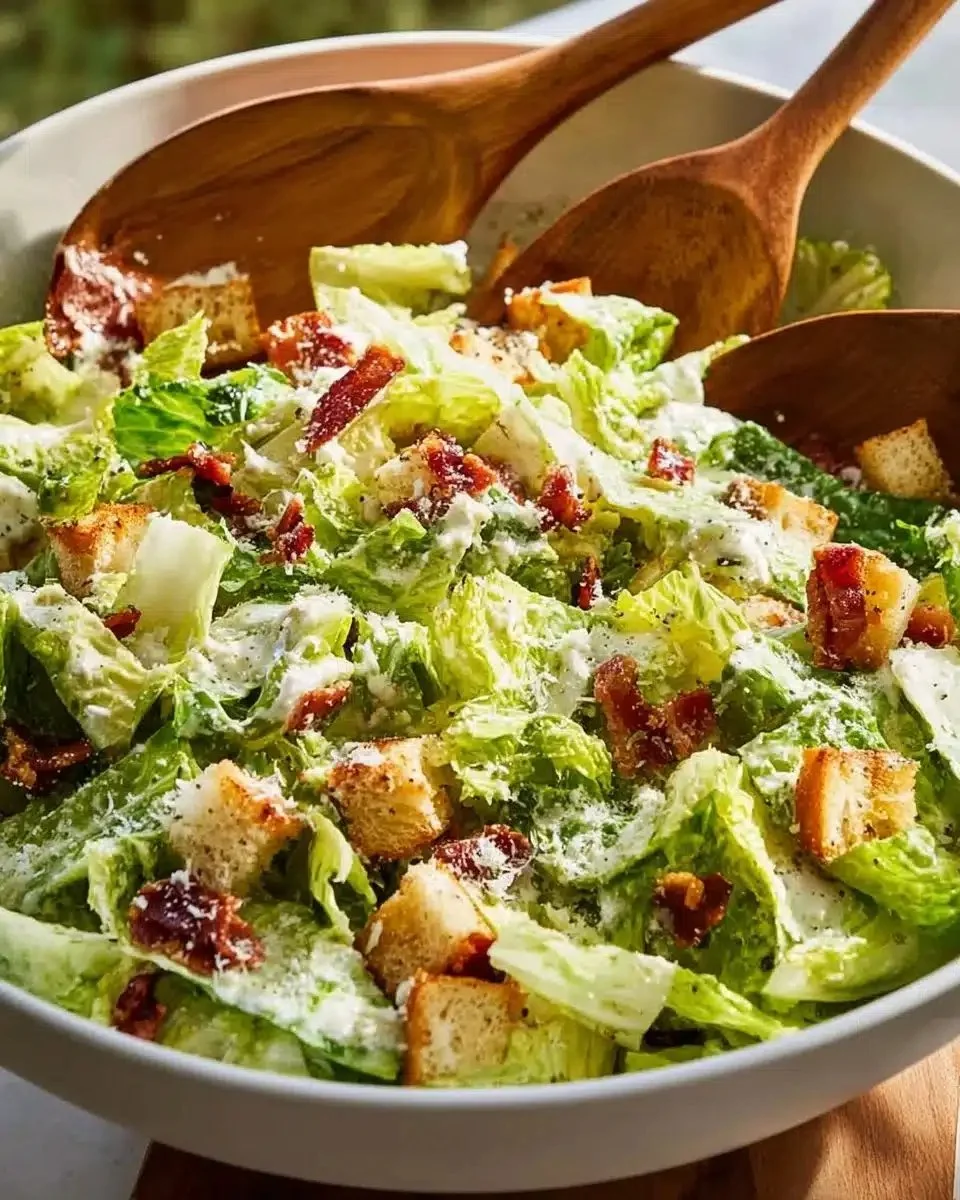 Homemade Caesar salad with fresh ingredients and dressing on a plate