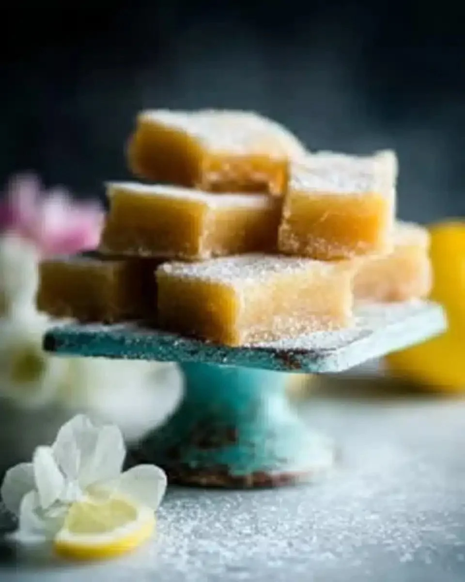 Delicious lemon bars with a tangy shortbread crust on a white plate