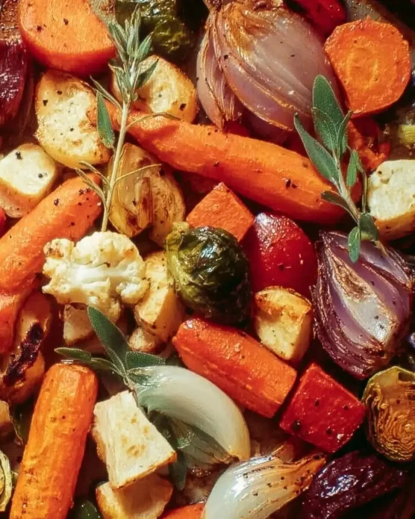 Colorful medley of perfectly roasted vegetables on a baking sheet