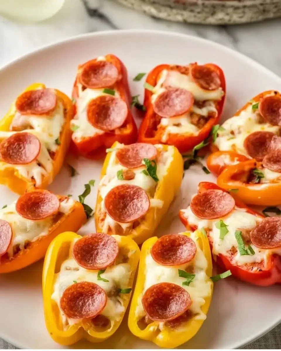 Pizza Stuffed Mini Peppers 1 Pizza stuffed mini peppers filled with cheese and toppings, a tasty appetizer.