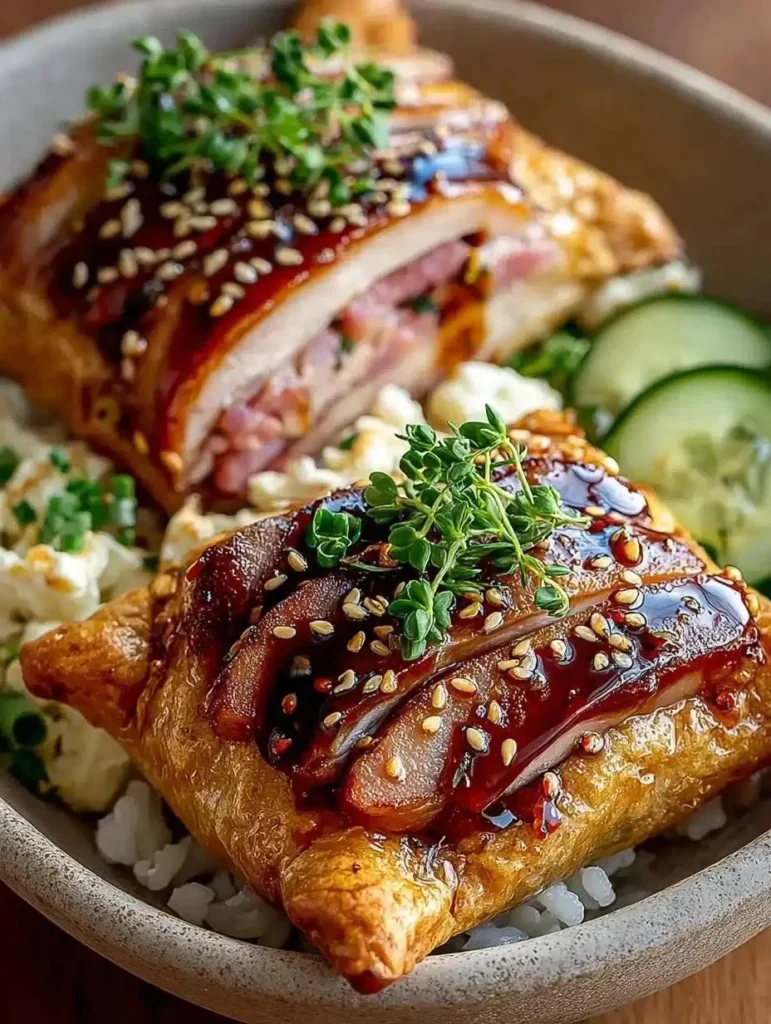 Flaky and golden puff pastry grilled cheese sandwich with gooey cheese inside.