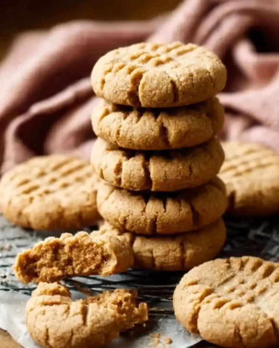 Soft and thick homemade peanut butter cookies on a plate