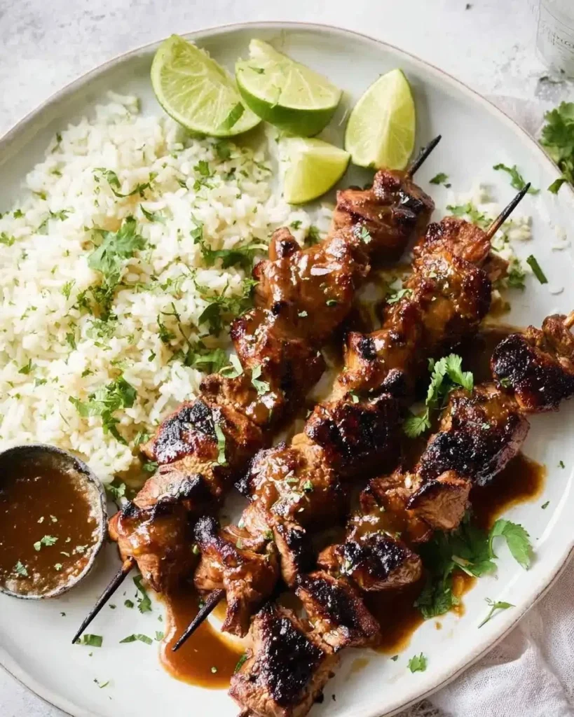 Delicious sticky spicy skewered chicken with honey and Sriracha glaze.