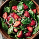 Fresh strawberry spinach salad with berries and dressing