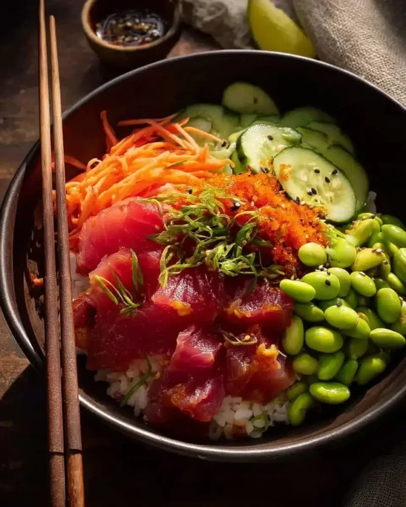 Delicious Tuna Poke Bowl with fresh ingredients and vibrant colors