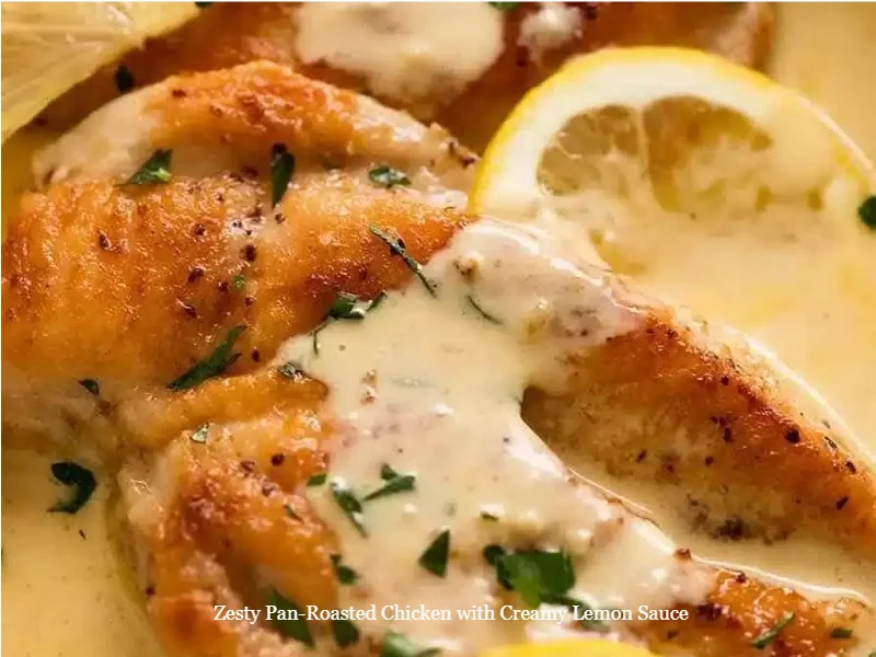 Zesty pan-roasted chicken served with a creamy lemon sauce