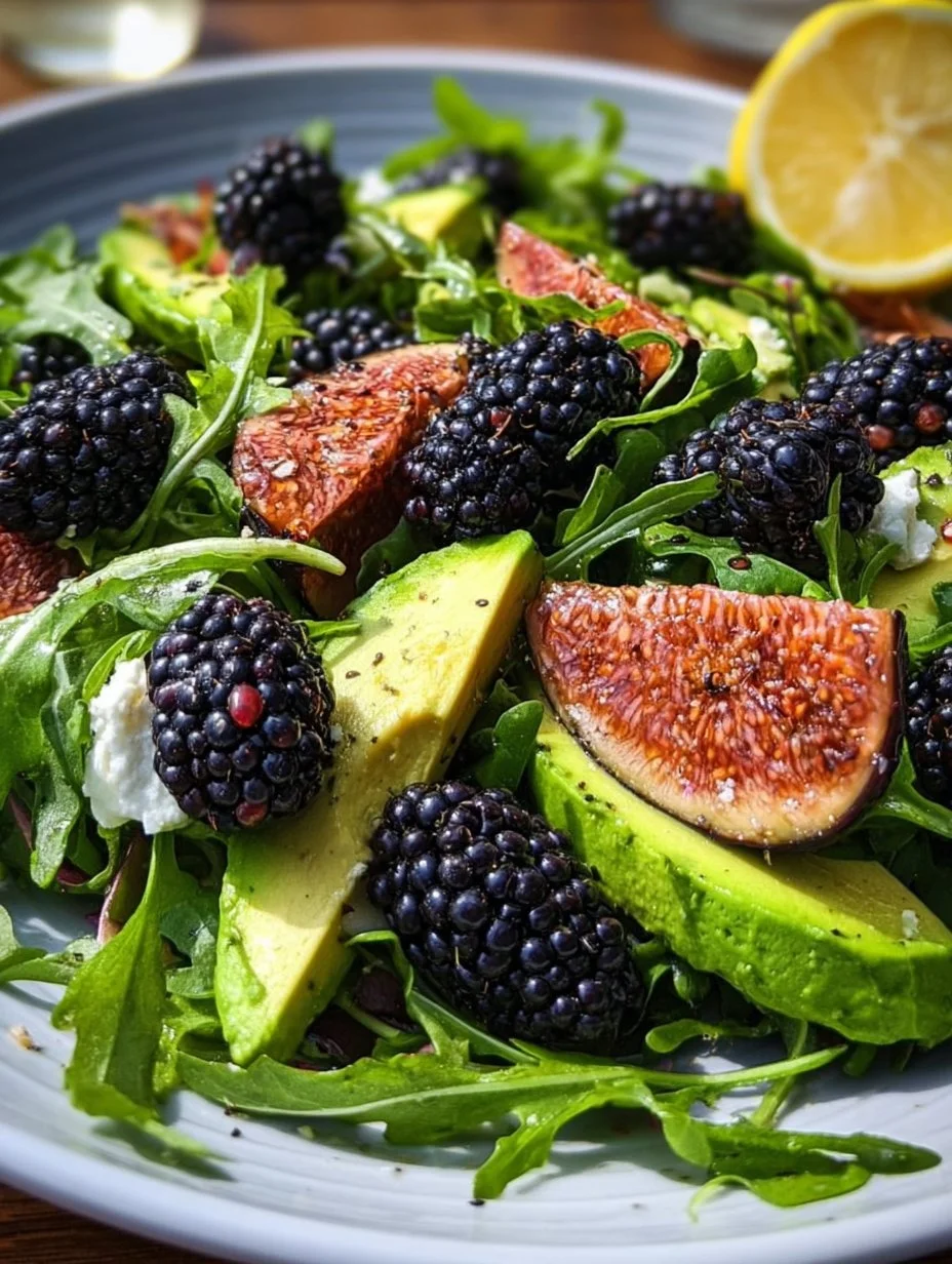 Delicious Blackberry Avocado Salad with arugula and fresh blackberries