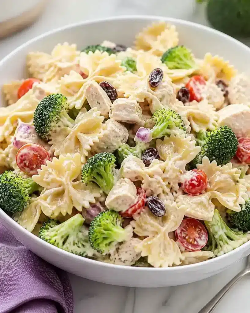 Chicken Pasta Salad with Broccoli served as a finished recipe