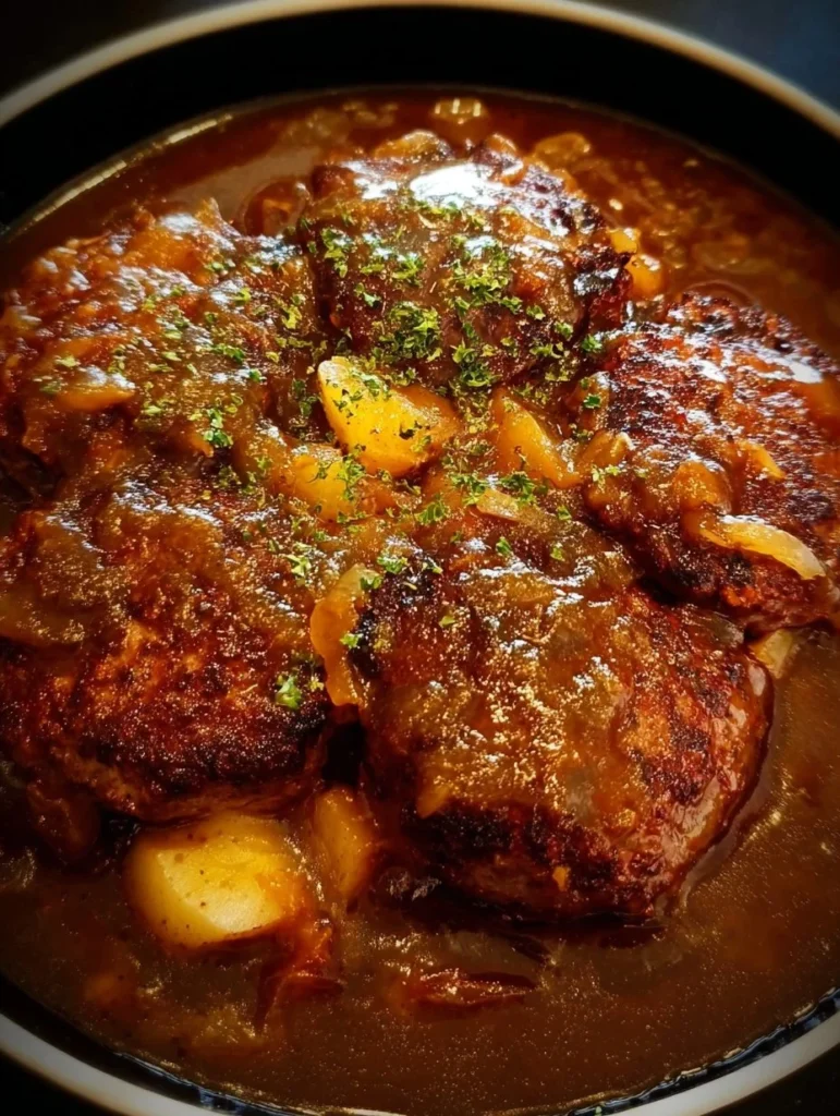 Cowboy-Style Salisbury Steak with rich gravy and savory sides
