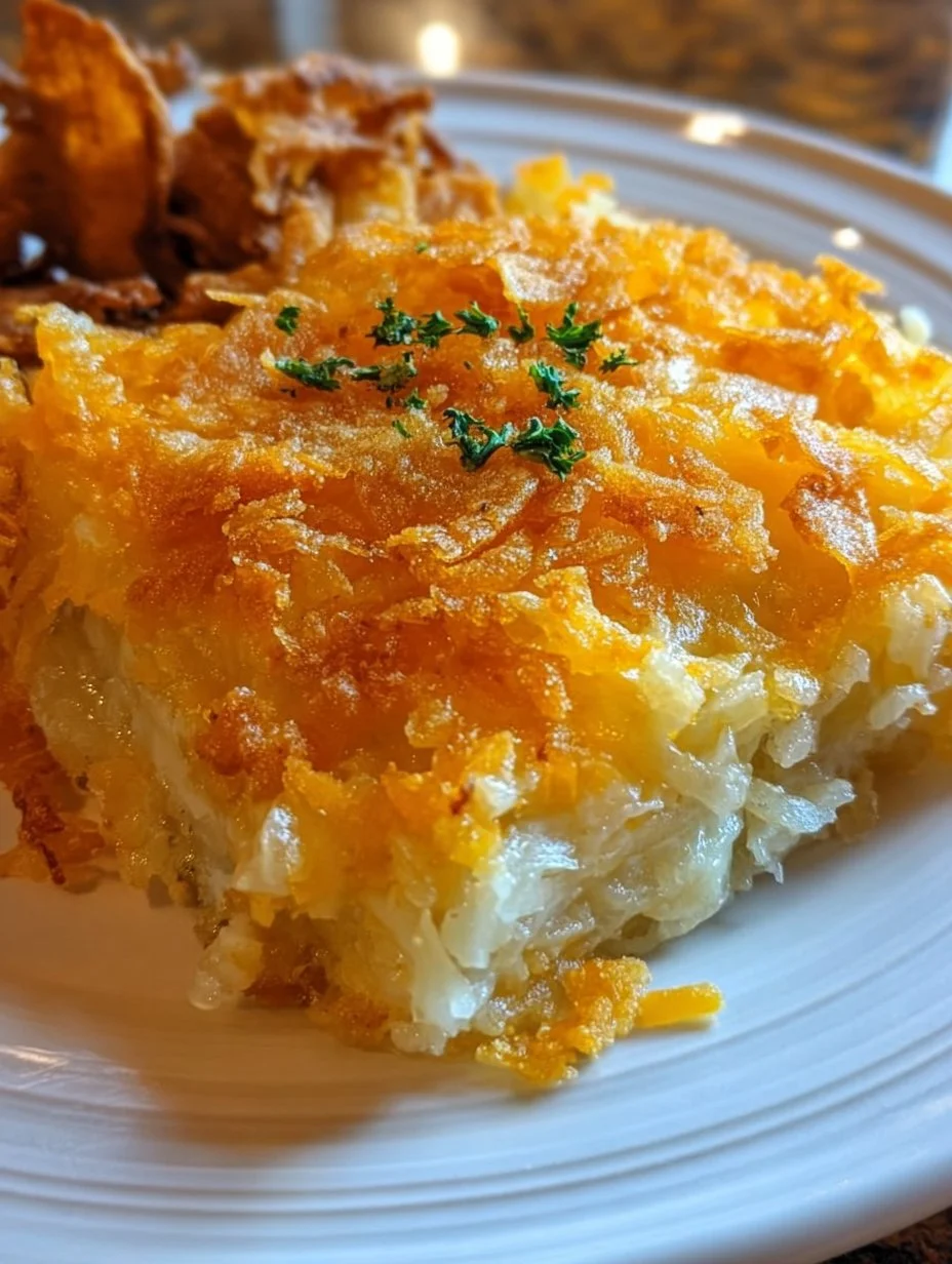 Delicious hash brown casserole from Cracker Barrel, creamy and cheesy comfort food.
