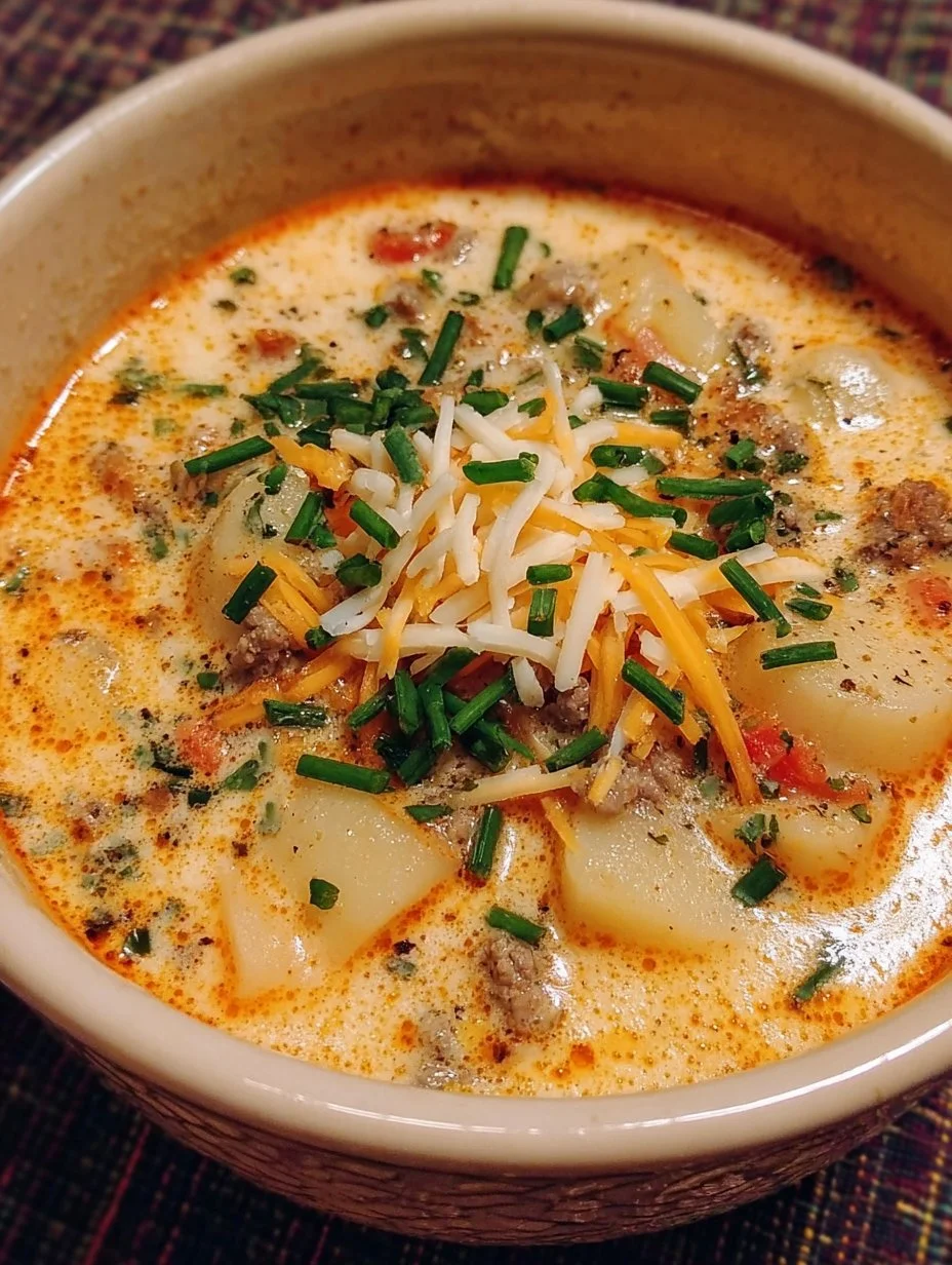 Bowl of creamy cowboy chowder topped with herbs and served with bread