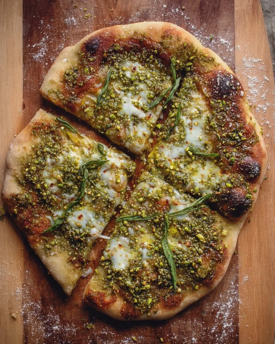 Creamy Pistachio Pesto Pizza with Fresh Mozzarella