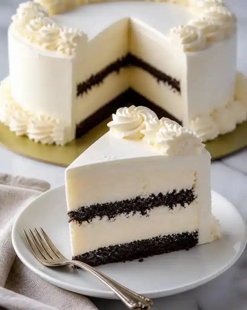 Creamy Vanilla Ice Cream Cake served as a finished recipe