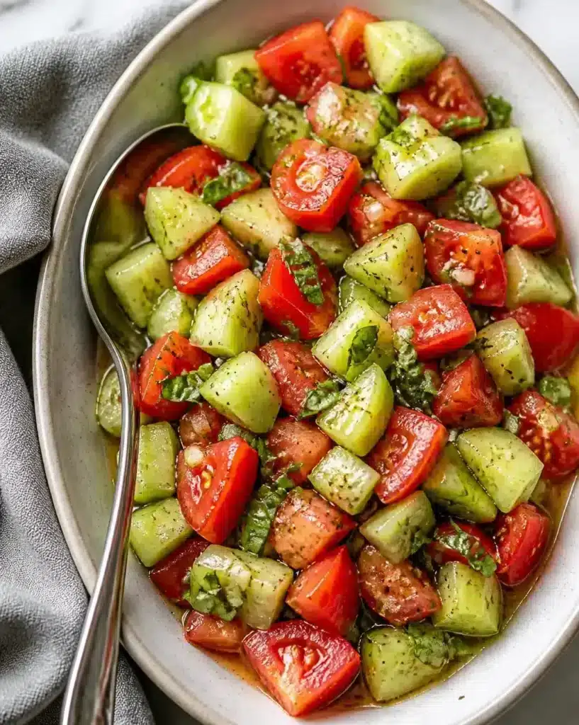Cucumber Tomato Salad served as a finished recipe