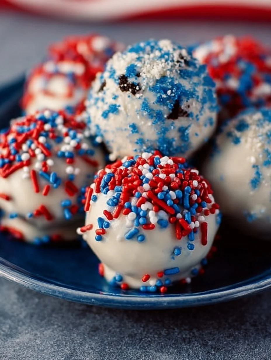 Delicious Fourth of July Oreo cream cheese balls decorated with festive toppings