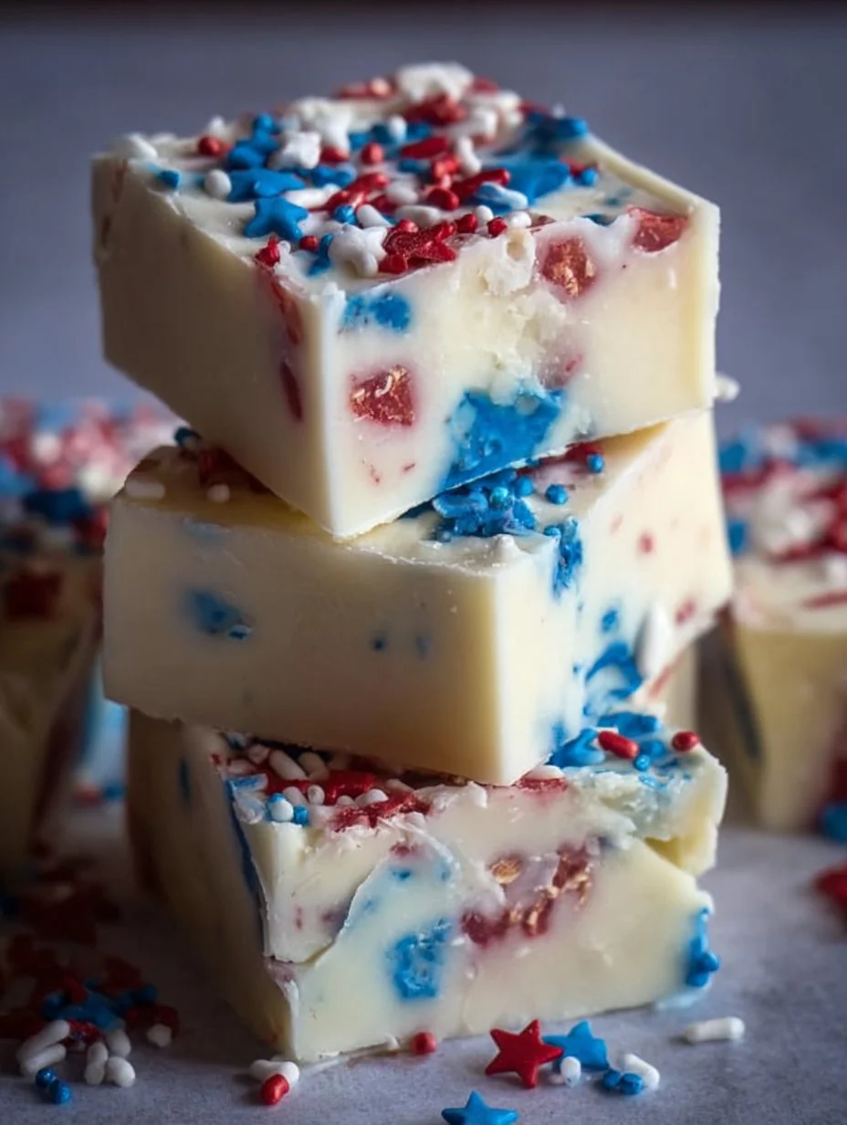 Delicious Fourth of July white chocolate fudge dessert