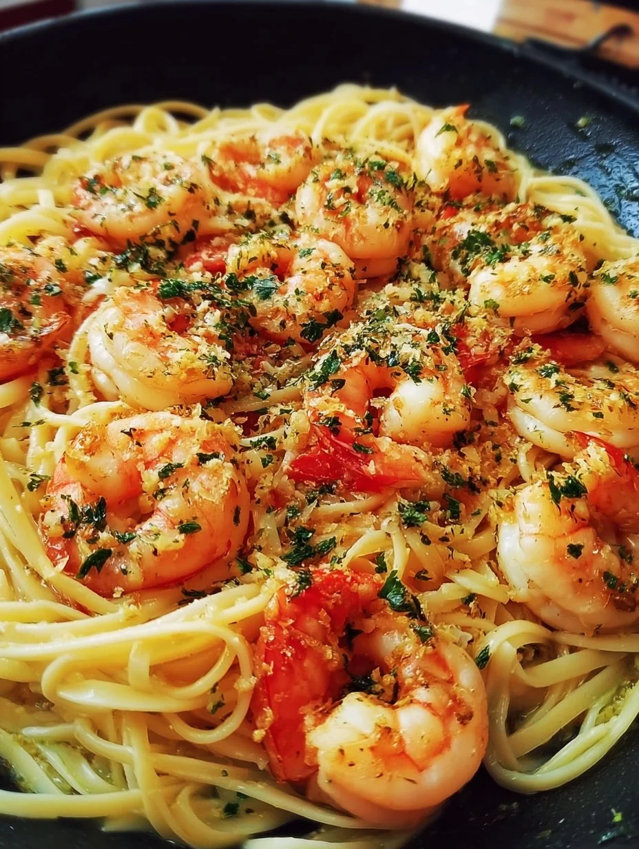 Garlic Butter Shrimp Scampi Pasta 1 Garlic Butter Shrimp Scampi Pasta served in a bowl with fresh herbs and lemon.