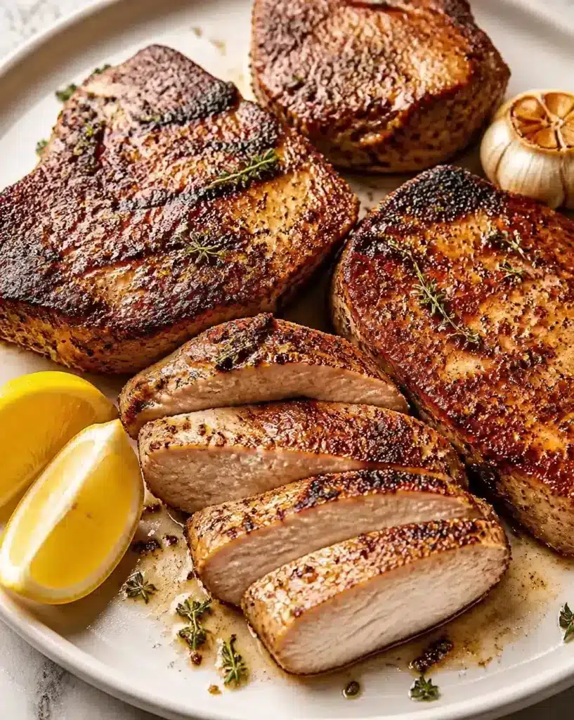 Herb-Glazed Grilled Pork Chops served as a finished recipe