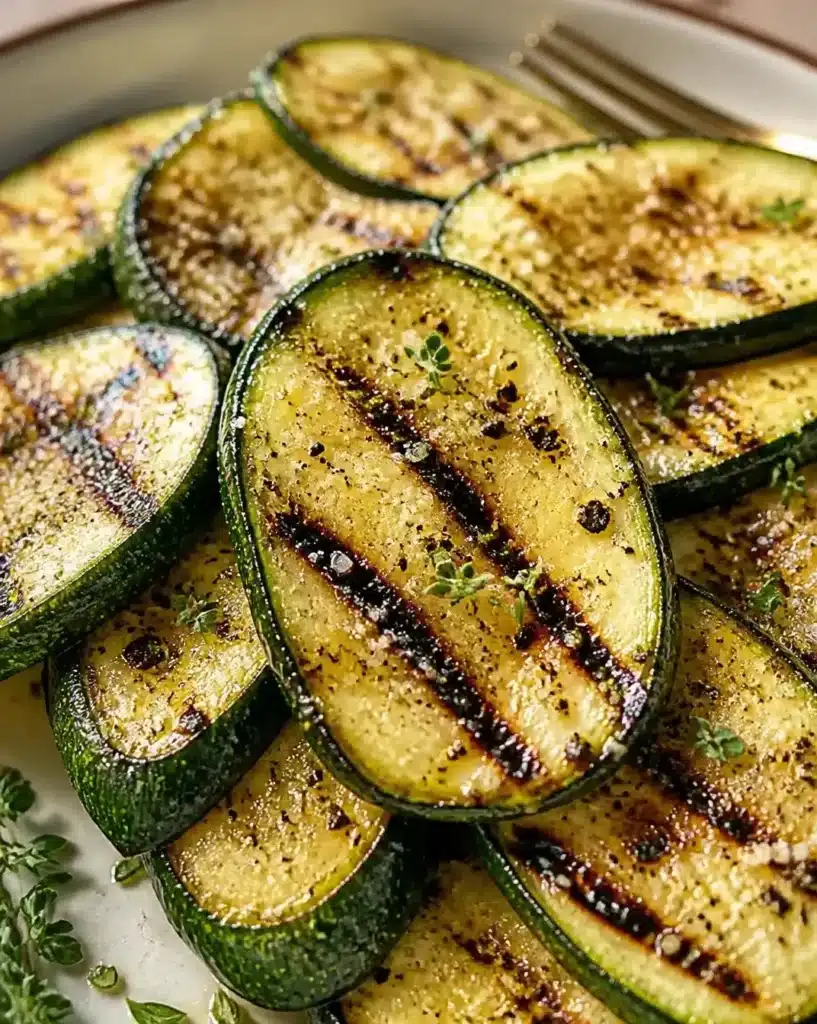 Grilled herbed charred courgette served on a platter