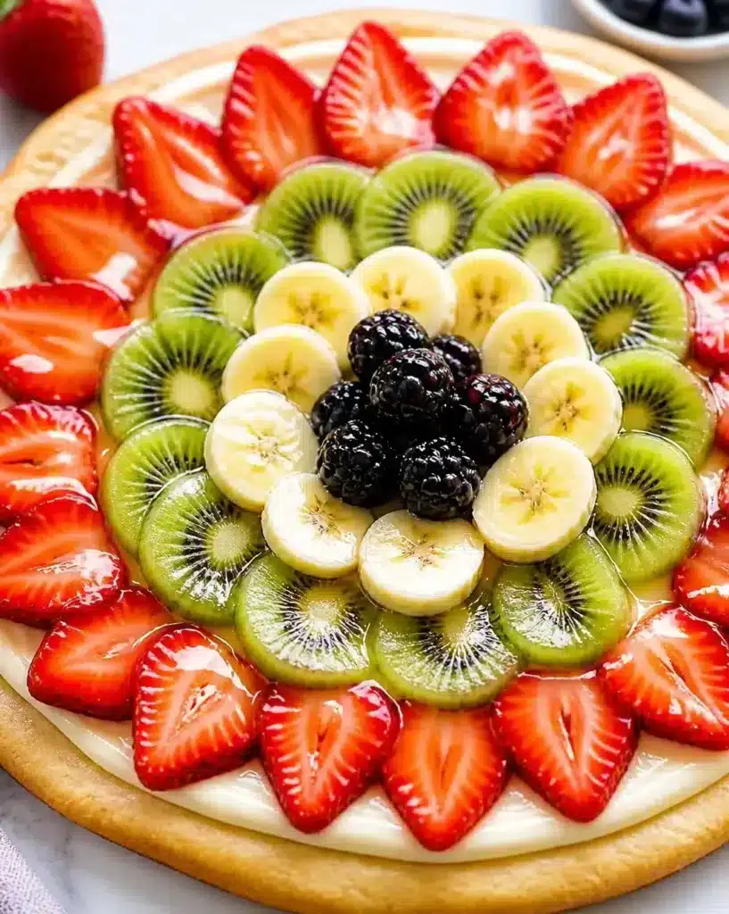 Honey-Glazed Fruit Pizza served as a finished recipe