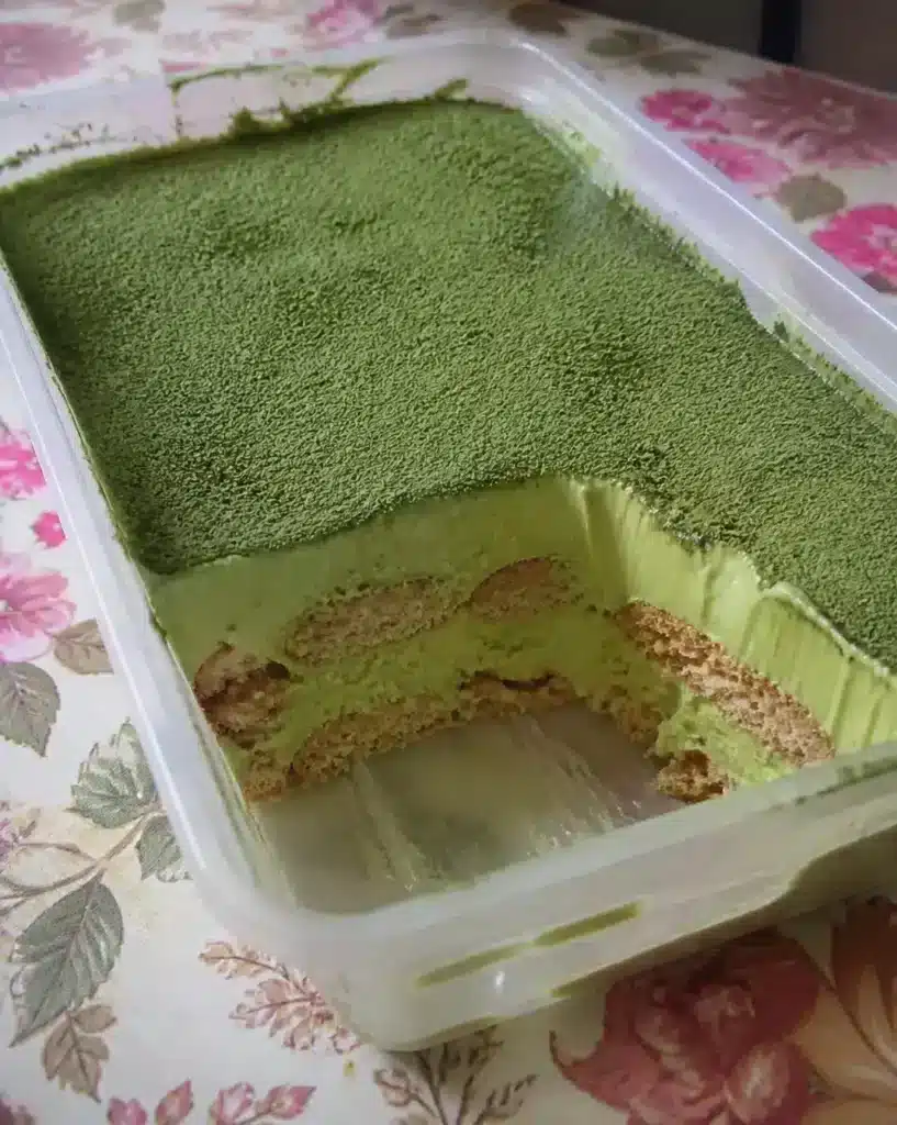 No-Bake Matcha Green Tea Dessert served as a finished recipe