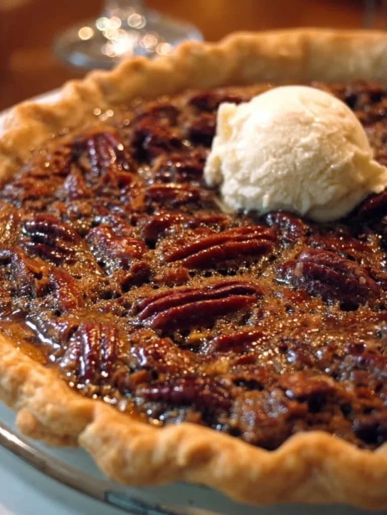 Delicious pecan pie from Kentucky, showcasing rich, sweet flavors and crunchy nuts.