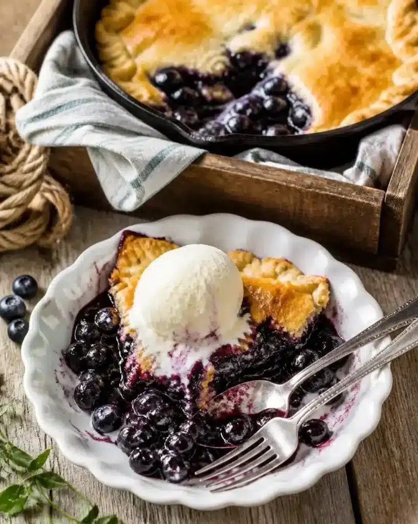 Rustic Blueberry Skillet Pie 2 Rustic Blueberry Skillet Pie served as a finished recipe