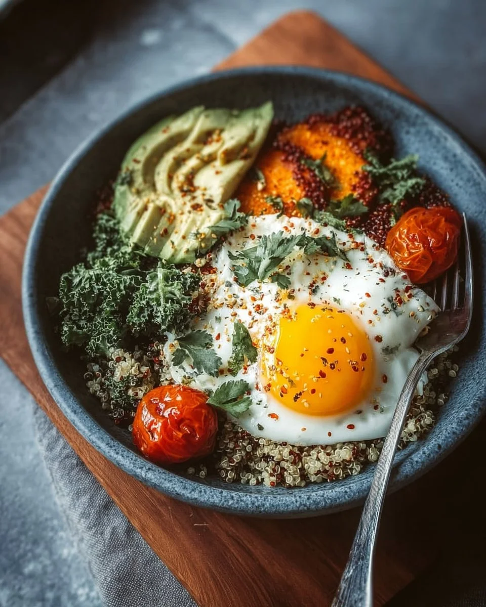 Savory Quinoa Sunrise Bowl with colorful vegetables and quinoa