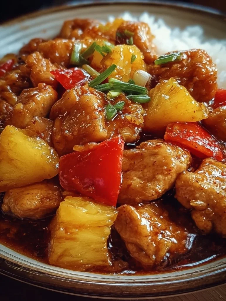 Slow cooker pineapple chicken dish garnished with fresh herbs