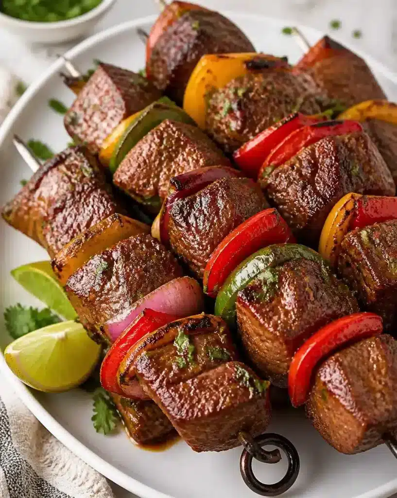 Steak Fajita Kebabs 2 Steak Fajita Kebabs served as a finished recipe