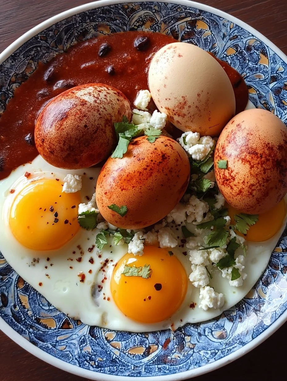 Plated huevos rancheros topped with salsa and fresh cilantro, showcasing vibrant colors.