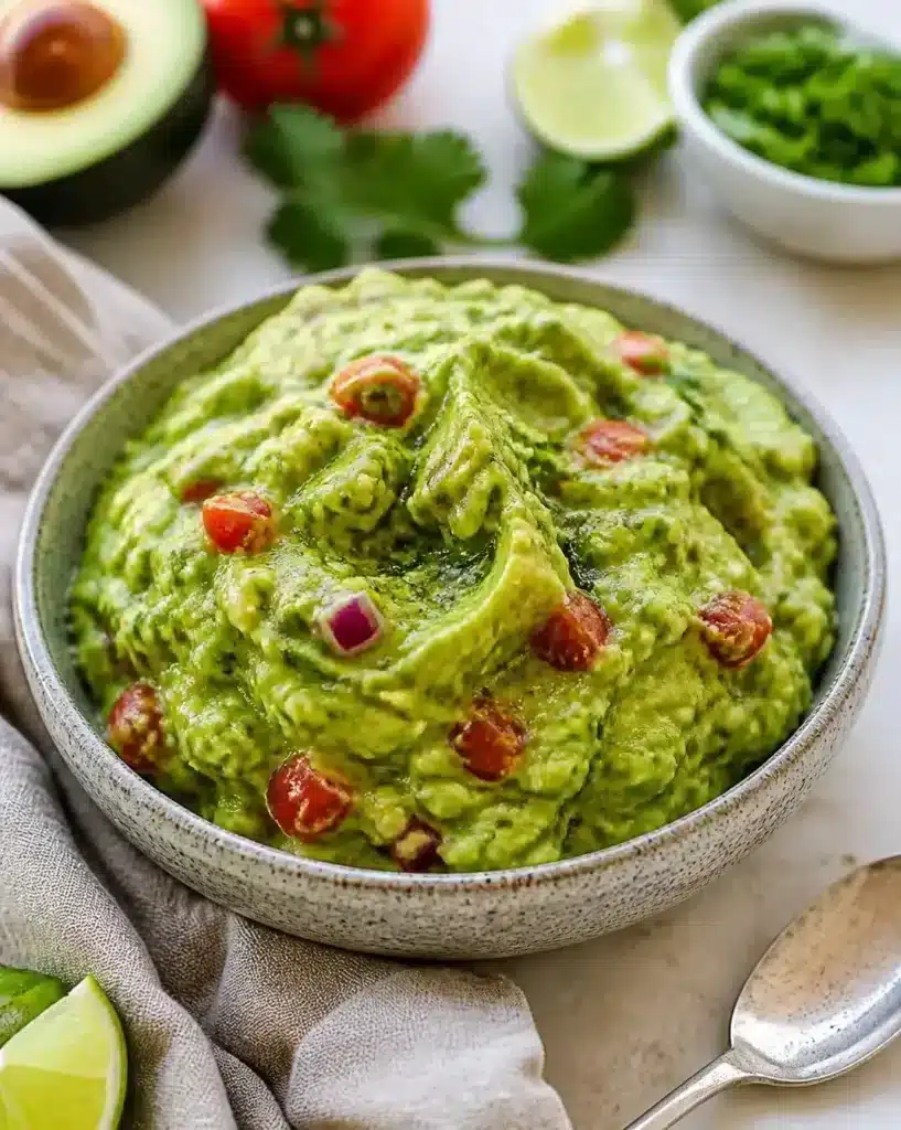 Traditional Guacamole served as a finished recipe
