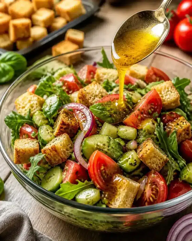 Tuscan Tomato and Bread Salad served as a finished recipe