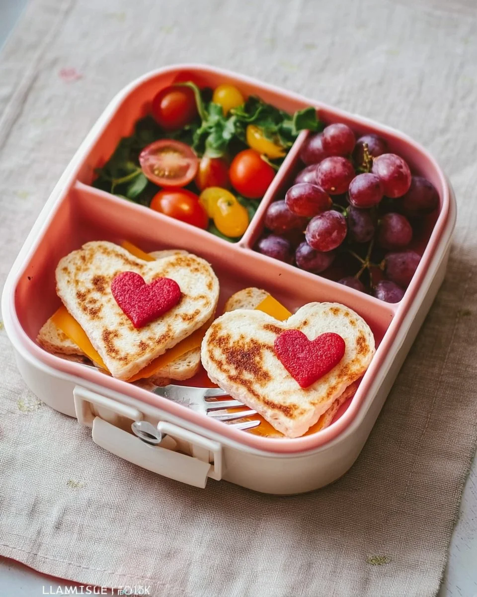Colorful Valentine's Day lunchbox ideas for kids featuring heart-shaped sandwiches and snacks.