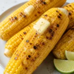 Grilled corn on the cob with butter and lime