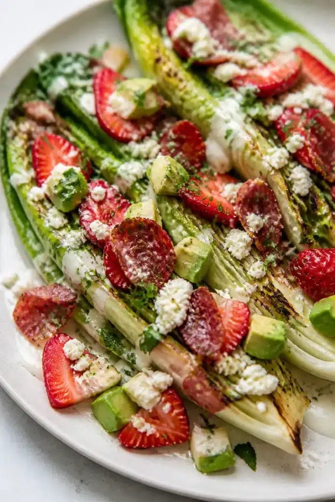 Grilled romaine strawberry salad with Cotija cheese
