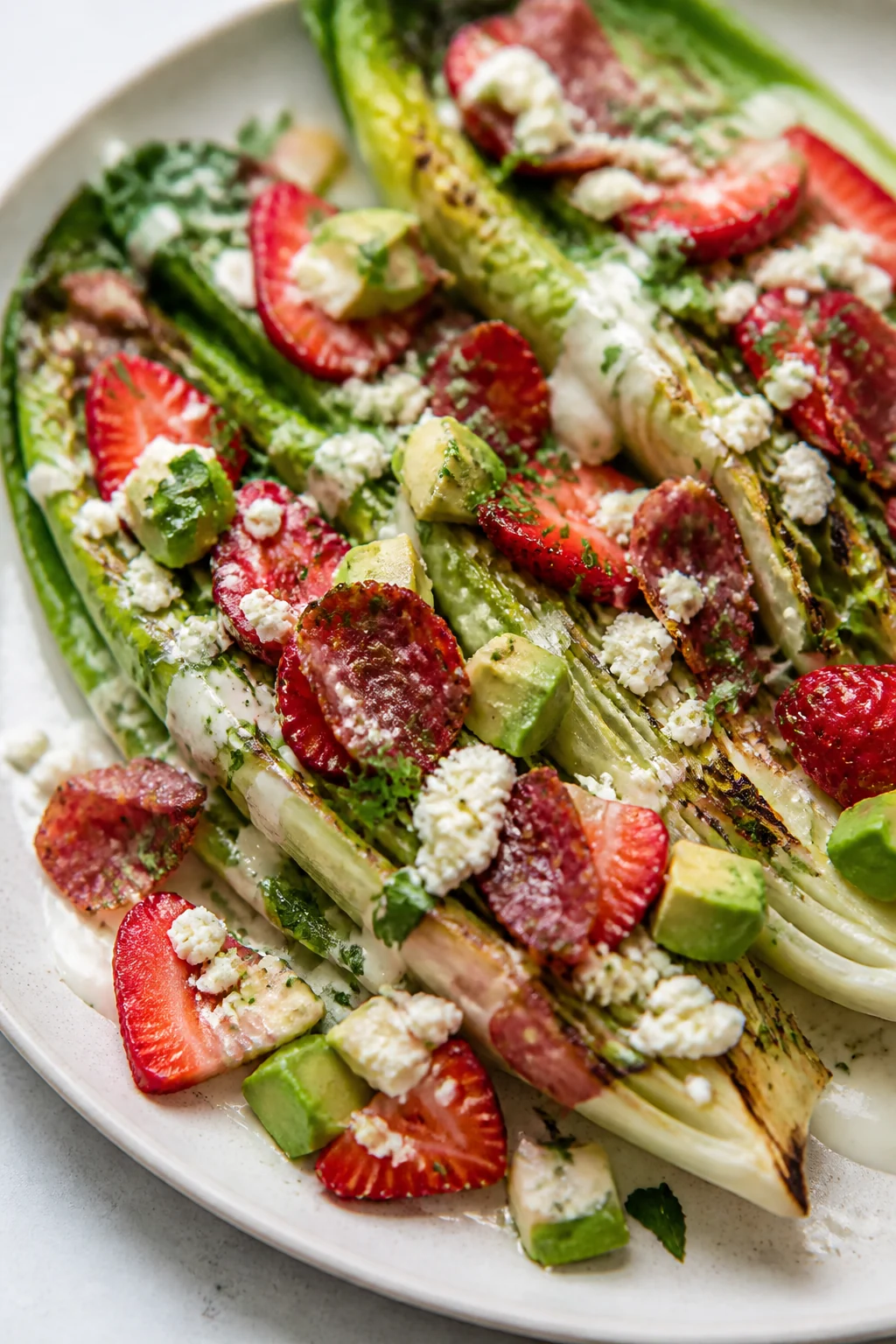 Grilled Romaine and Strawberry Salad with Cotija Cheese 2 Grilled romaine strawberry salad with Cotija cheese